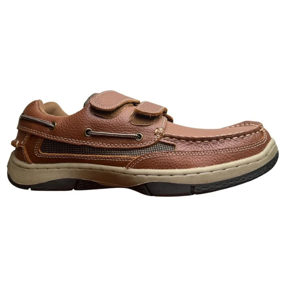 Guide Gear Mens GG Hook N Loop Boat Shoes Size 10 Leather/Textile Upper Brown
